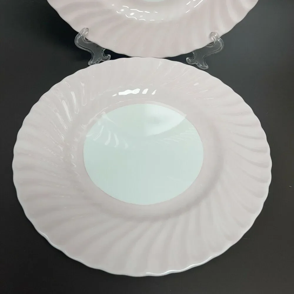 Minton Dinner Plates Swirl Edge Pink White 10 5/8